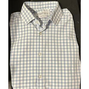 Mizzen+Main Leeward Shirt Mens Medium Trim Fit Blue Plaid Button Down Stretch